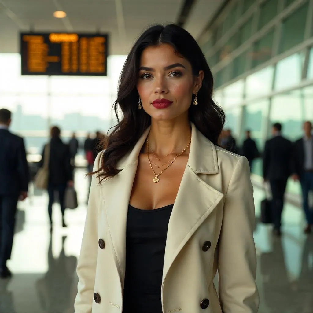 Elegant Latina in a Photorealistic Airport Scene