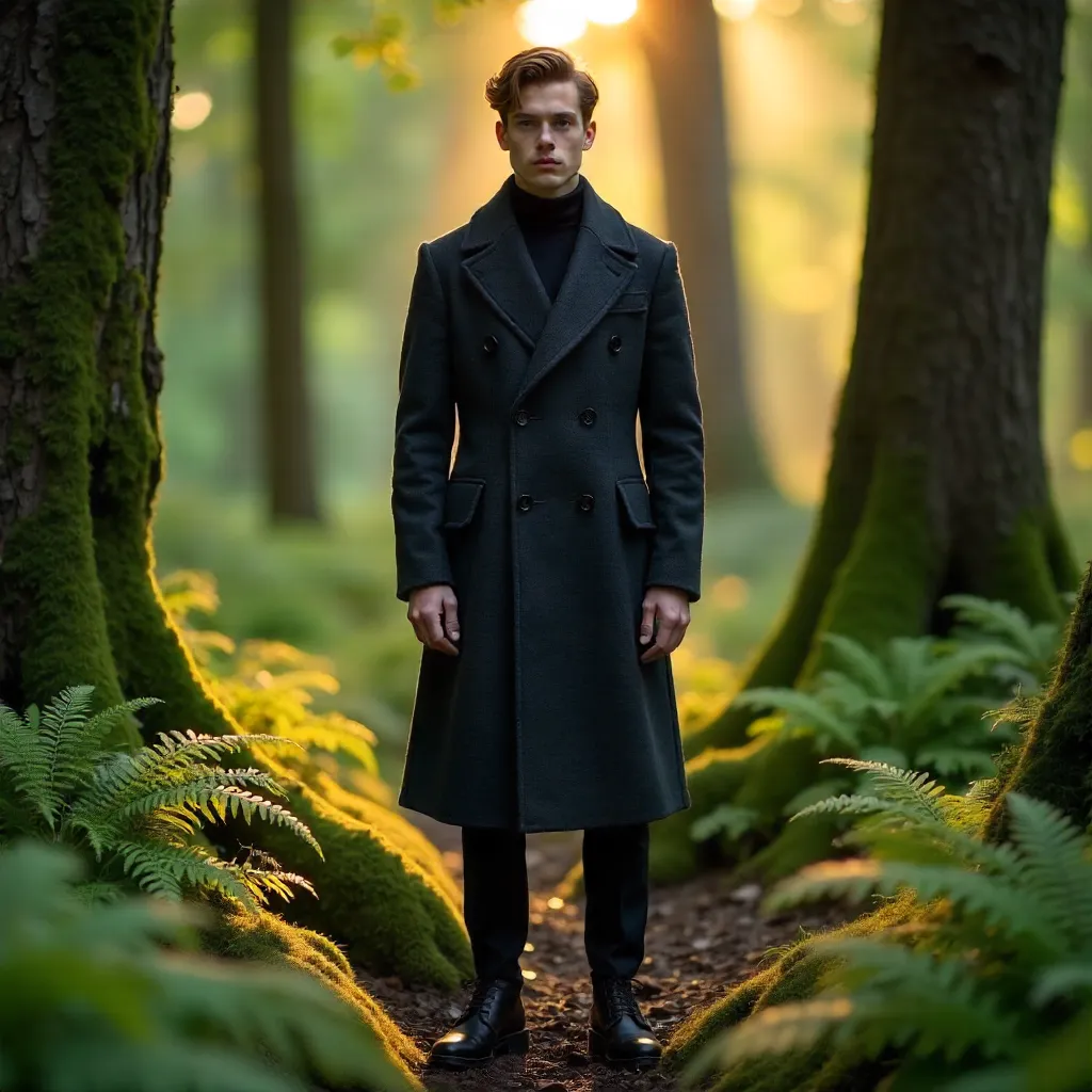 Verdant Elegance: Forest Coat Portrait