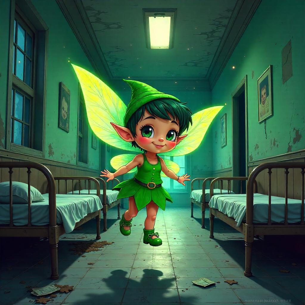 Cartoon Pixie in an Abandoned Asylum