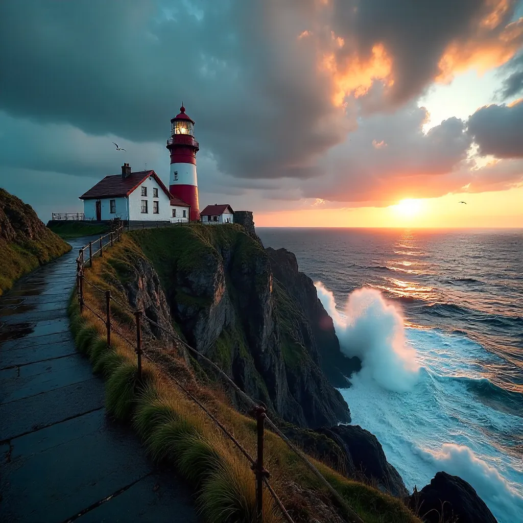 South Stack Lighthouse Against a Dramatic Welsh Sky
