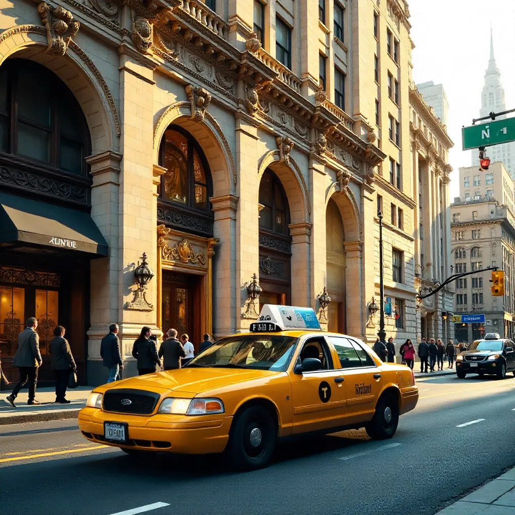 Yellow Taxi Before Ornate NYC Historic Building
