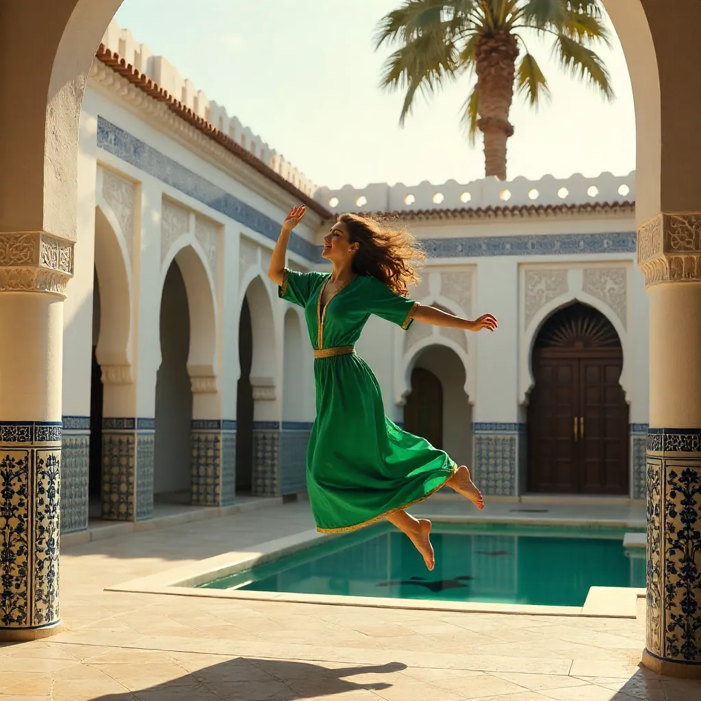 Joyful Leap in a Moroccan Courtyard