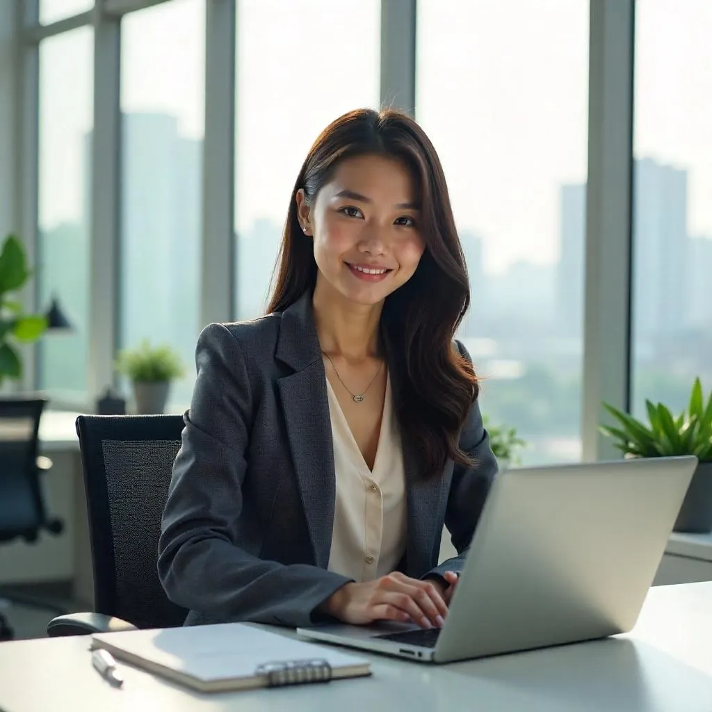 Photorealistic Office Portrait of a Young Asian Woman