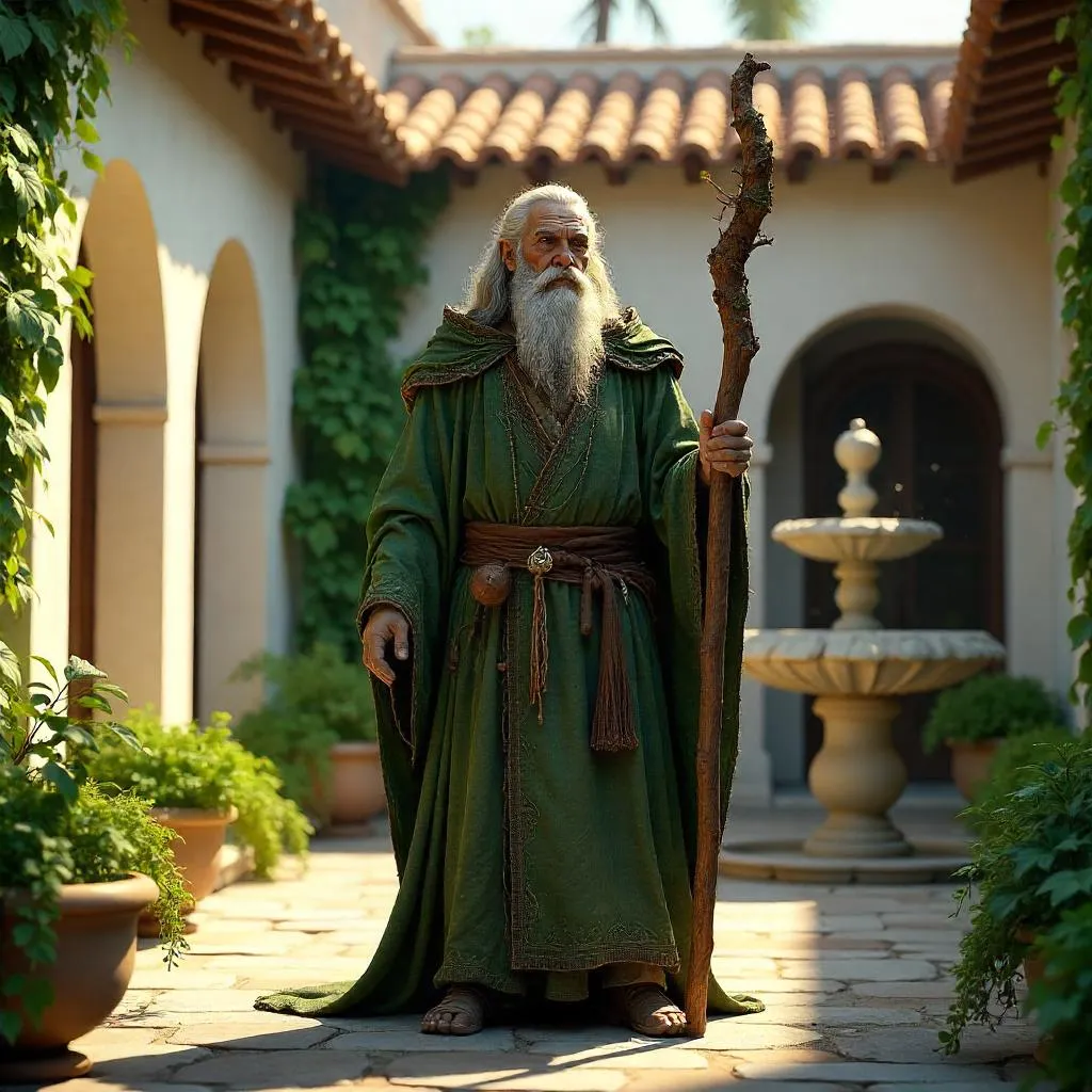 Druid in a Villa: 3D Rendered Dreamscape
