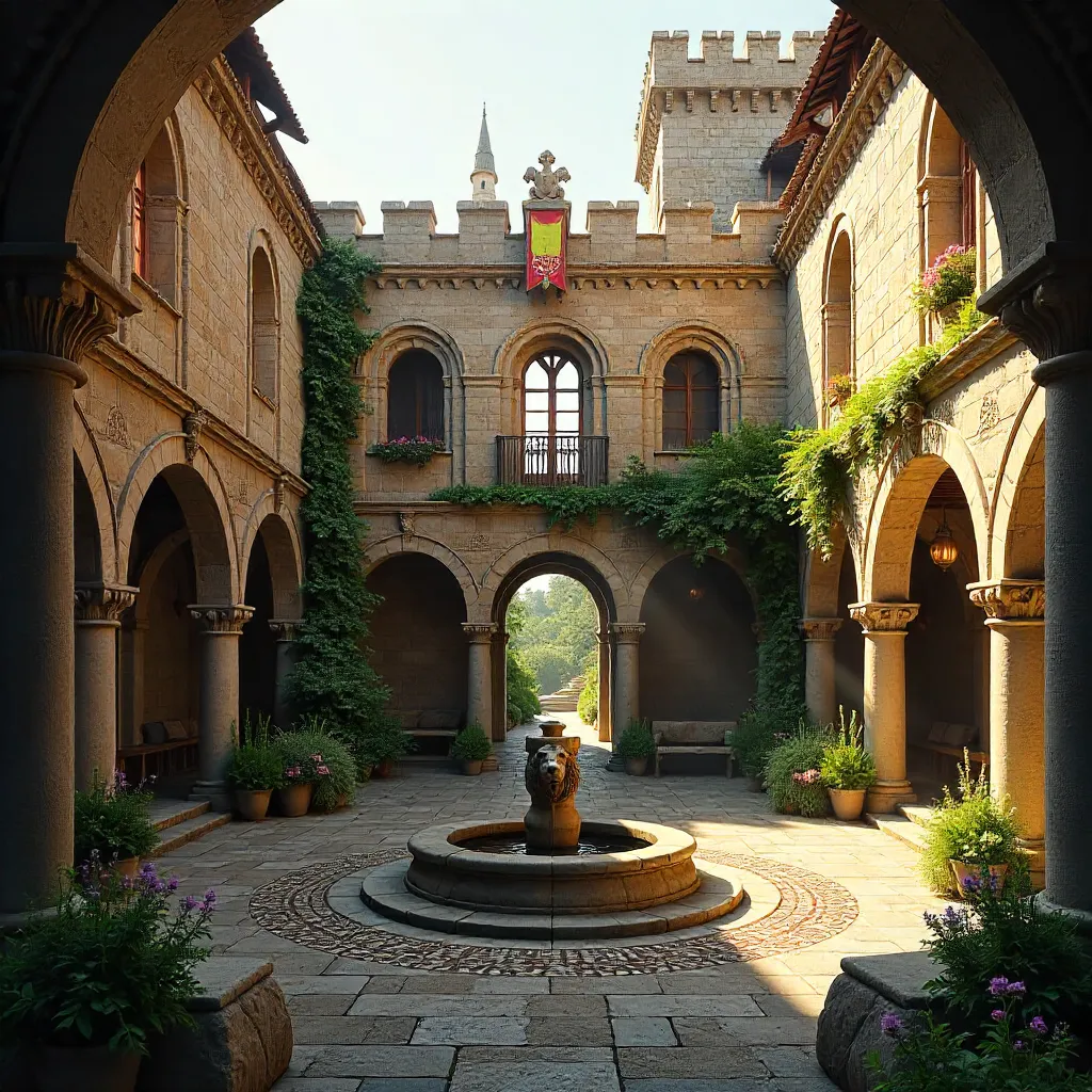 Charming Medieval Castle Courtyard: Artful Stonework