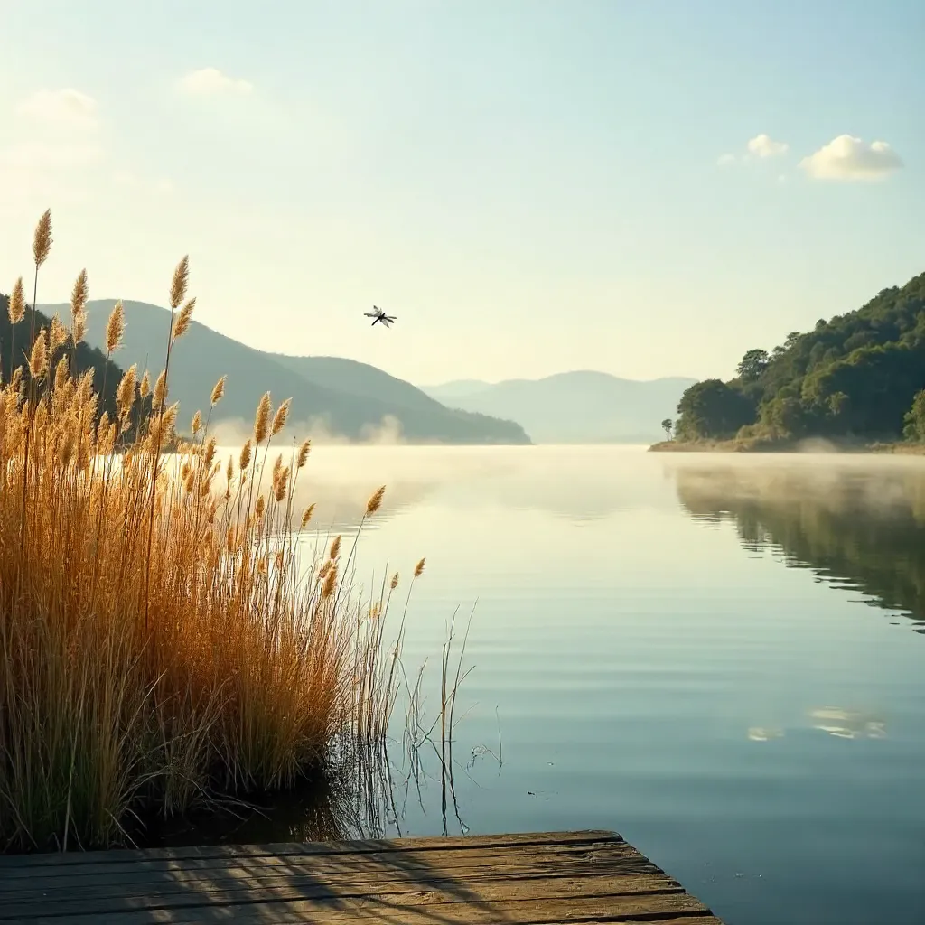 Golden Reed at a Tranquil Lake in Minas Gerais