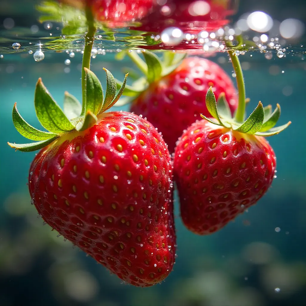 Vibrant Strawberries Submerged in Crystal Water