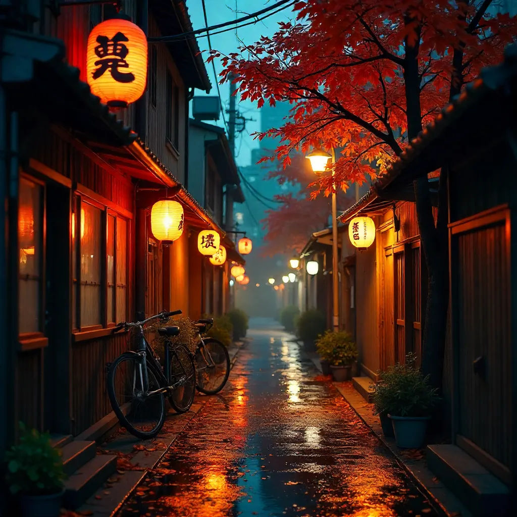 Autumn Lantern Alleys of Tokyo at Dusk