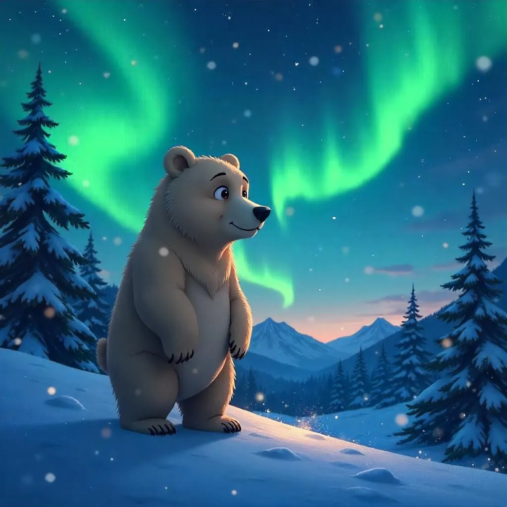 Majestic Anime Bear Beneath the Northern Lights