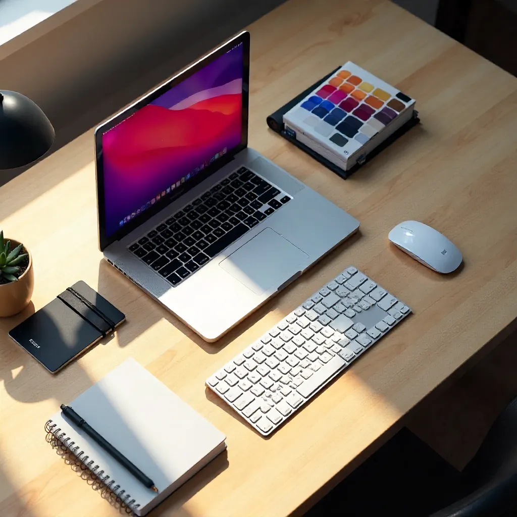 Bird's-eye Creative Desk with Laptop and Tablet