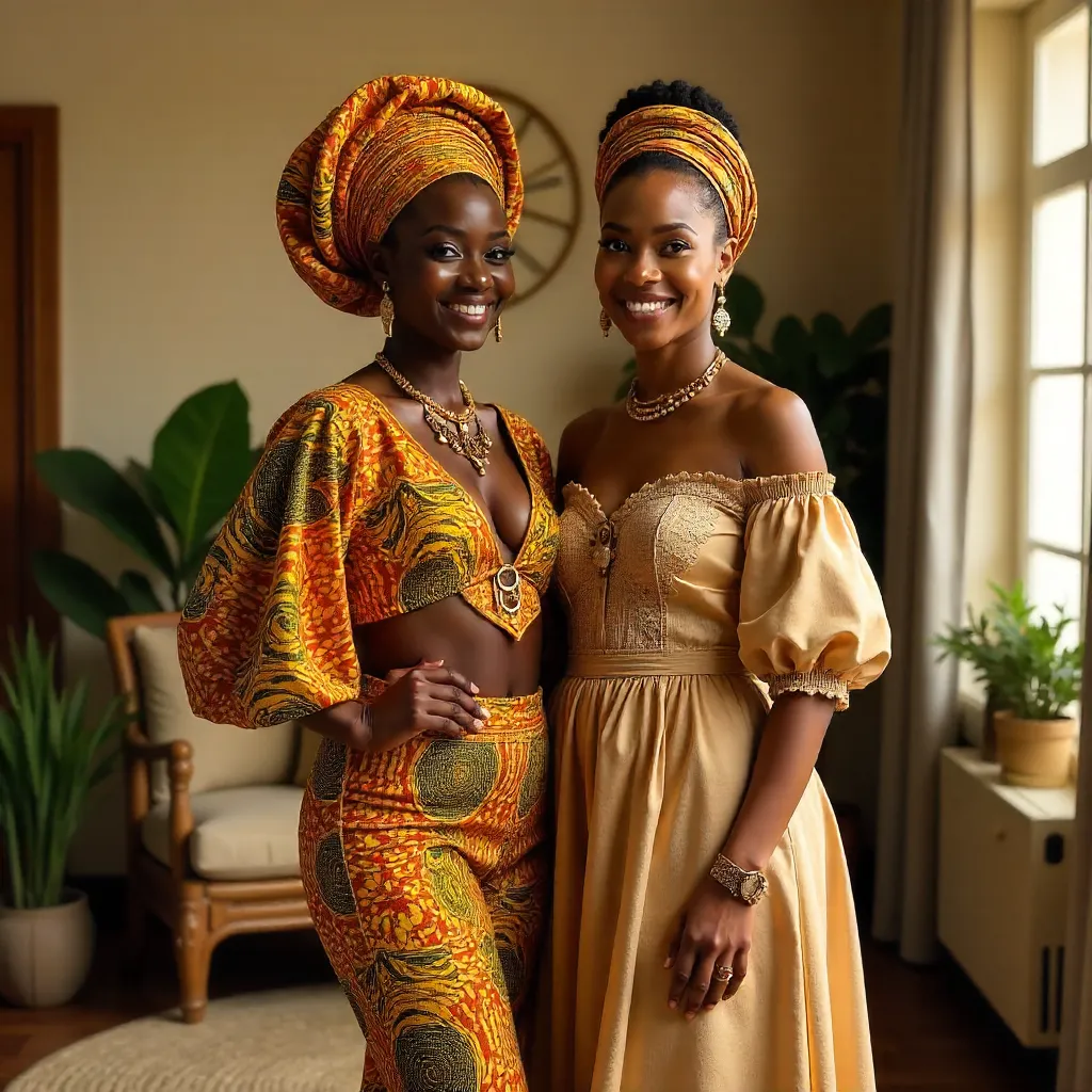 Two Women in Vibrant African Attire Indoors