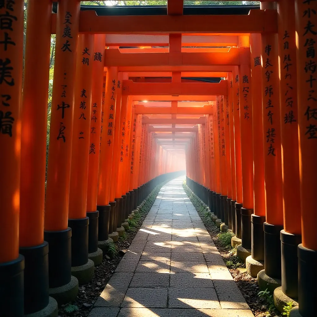 Serene Vermilion Torii Corridor at Fushimi Inari