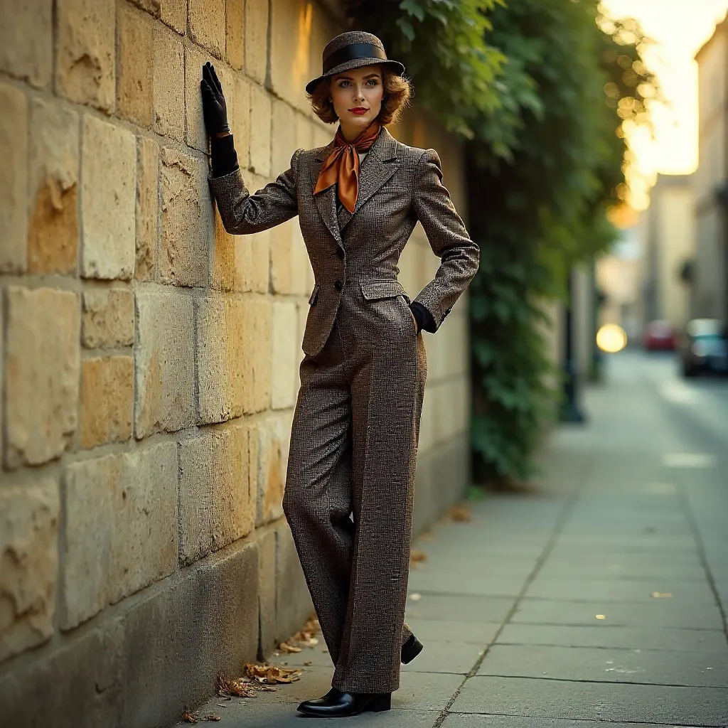 Vintage-Chic Pose Before a Weathered Stone Wall