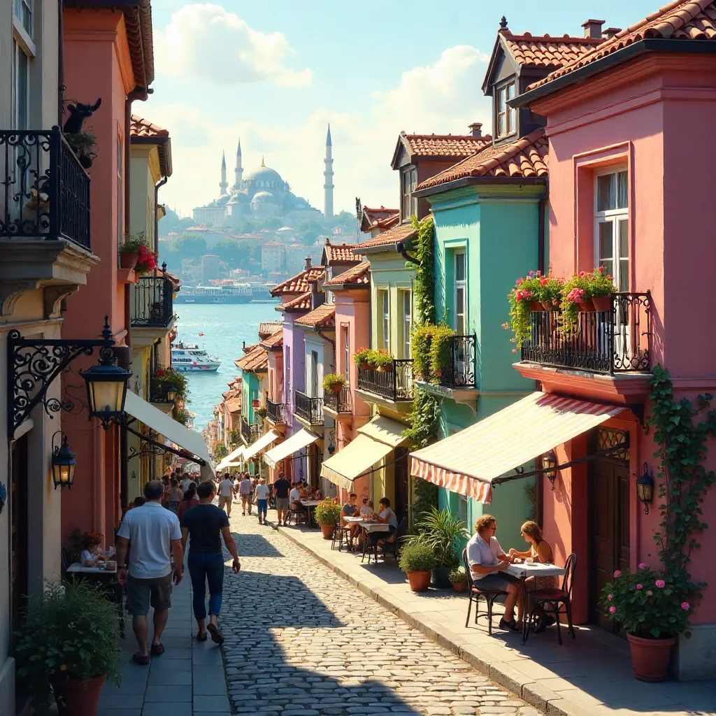 Pastel Facades on a Lively Istanbul Street