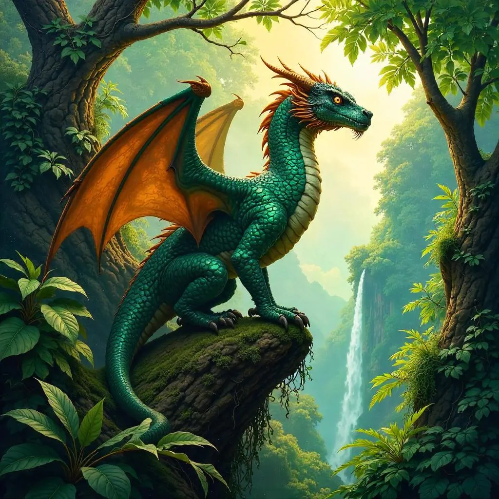 Dragon in the Jungle Canopy Oil Painting