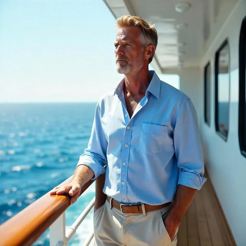 Photorealistic Young Man on a Cruise Ship Deck