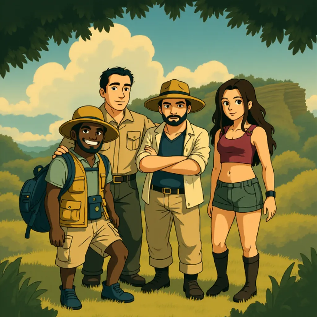 Jack Black, Kevin Hart, Dwayne Johnson, and Karen Gillan in Jumanji: The Next Level (2019) - Anime style