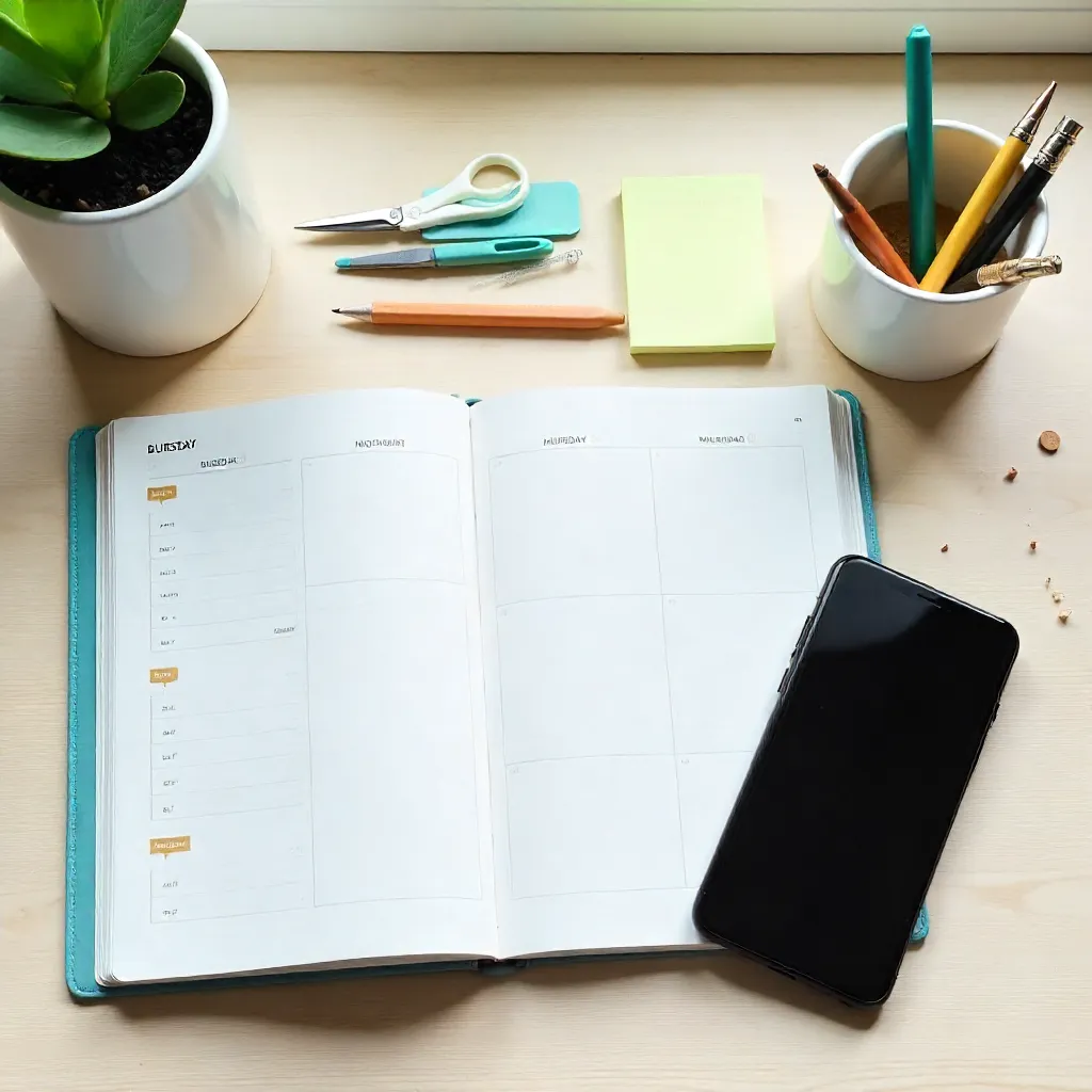 Neat Desk Scene with Planner and Smartphone