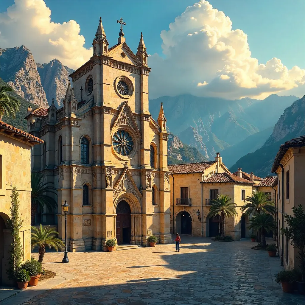 Gothic Cathedral of Sóller with Tramuntana Backdrop