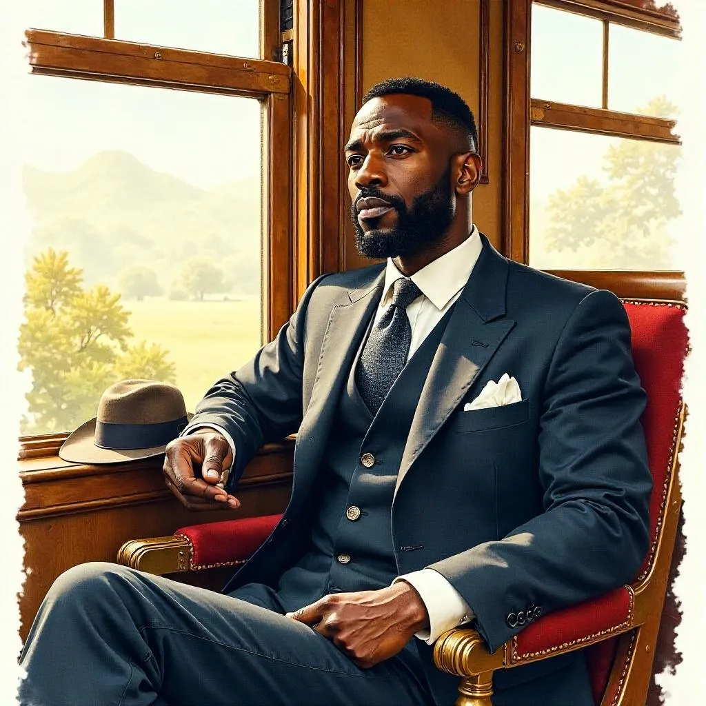 Elegance in Watercolor: Black Man on a Train