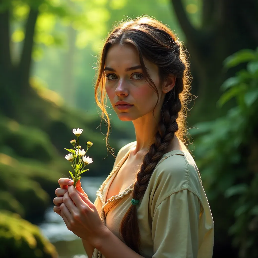 Enchanting Portrait: Braids with Wildflowers in Greenery