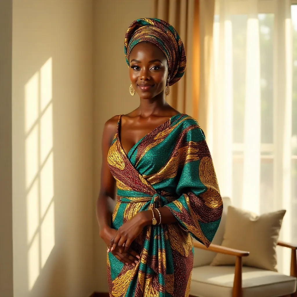 Graceful Woman in Traditional African Attire Indoors