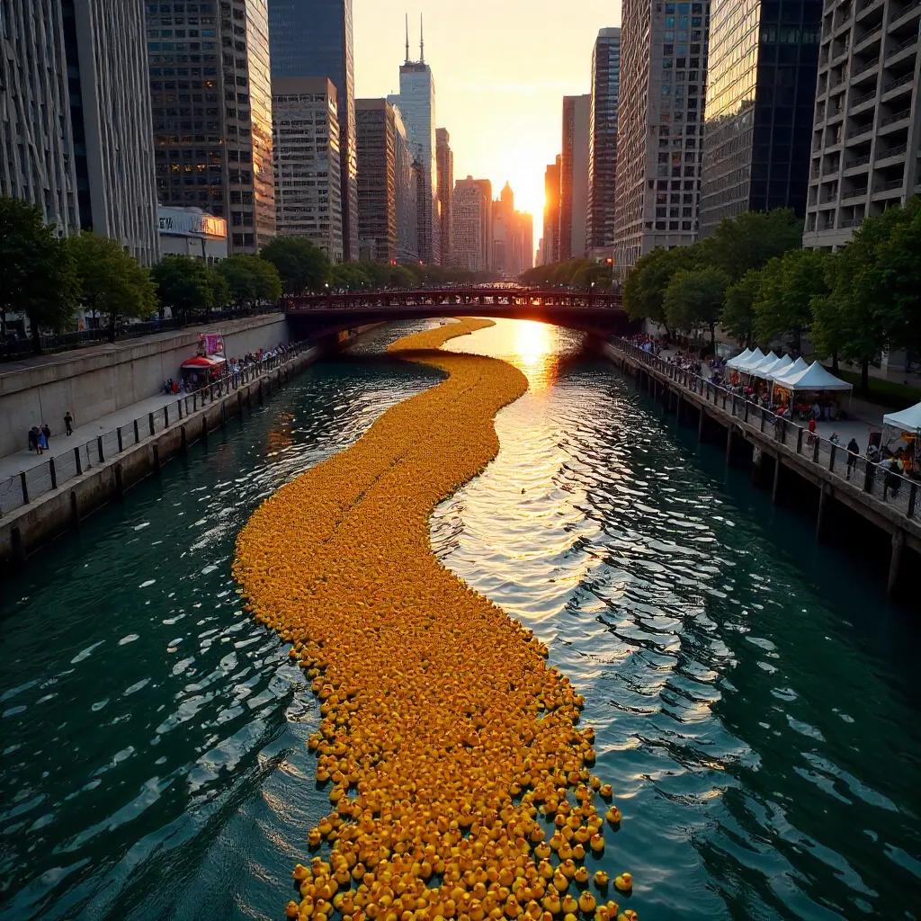 Aerial Rubber Ducks over Chicago River Fundraiser