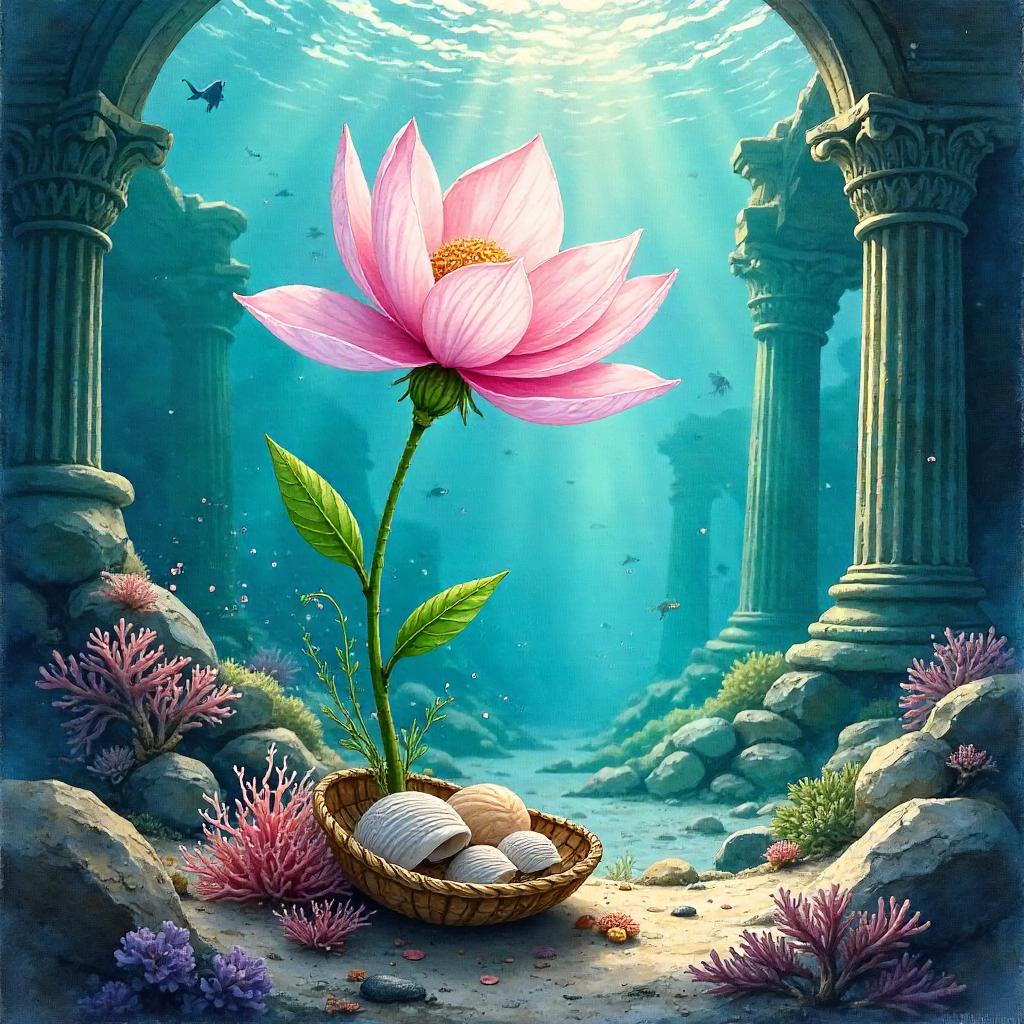 Watercolor Bloom in Atlantis Ruins