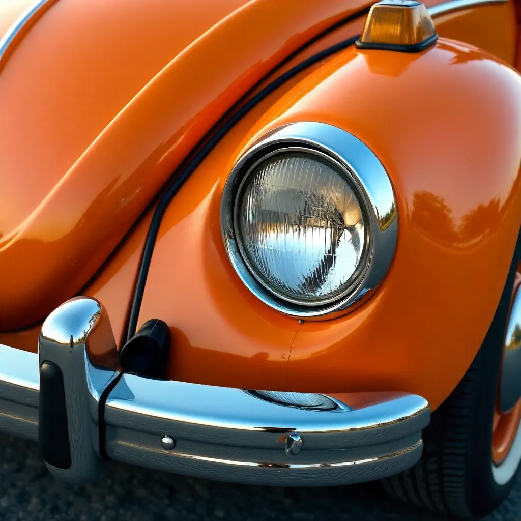 Vibrant Orange Beetle Headlight Close-Up