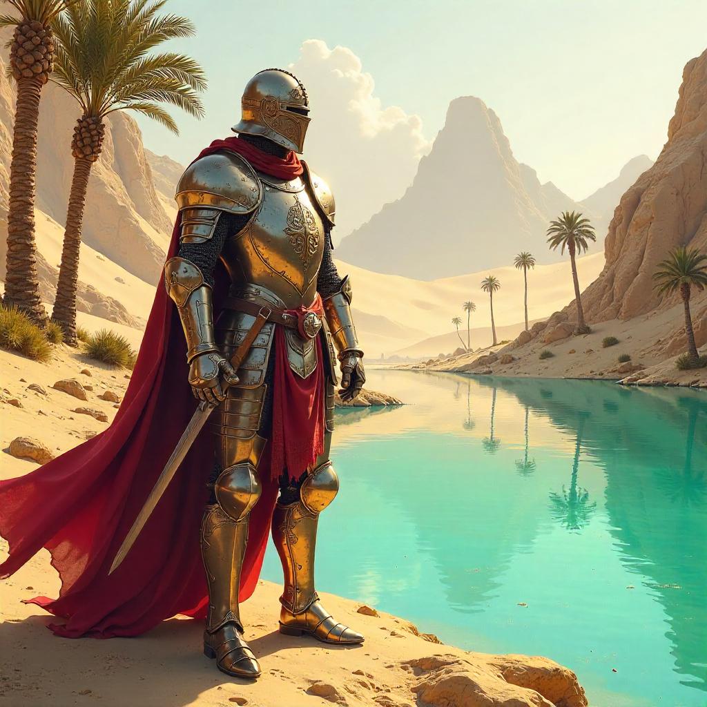 Knight at the Oasis: Desert Concept Art