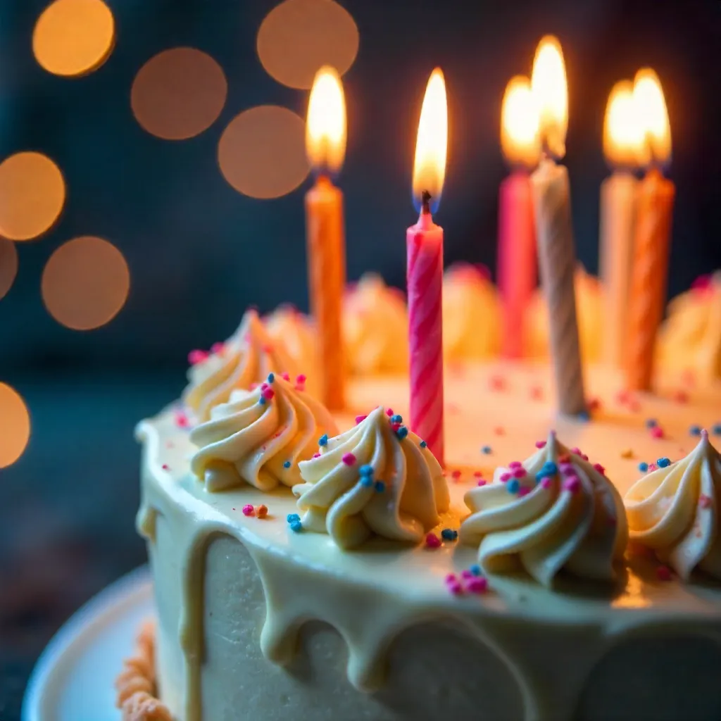 Macro Close-Up: Festive Cake with Lit Candles