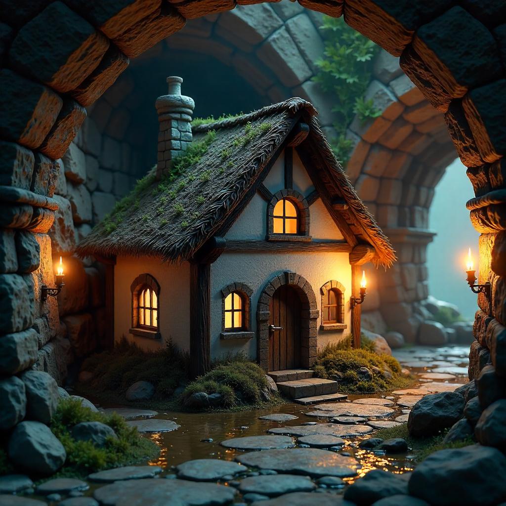 Cottage in a Castle Dungeon — 3D Render