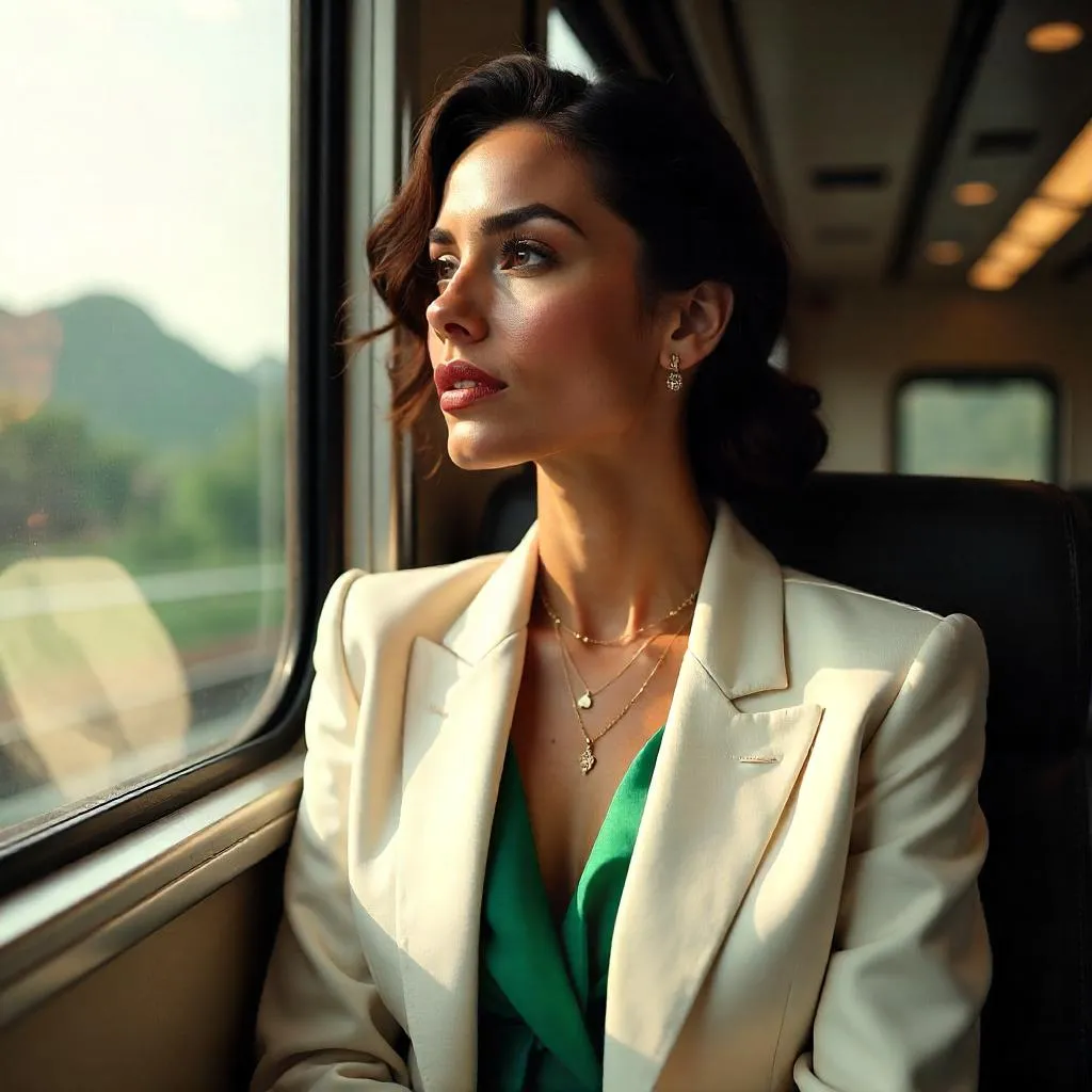 Elegant Latina Woman on a Train, Photoreal
