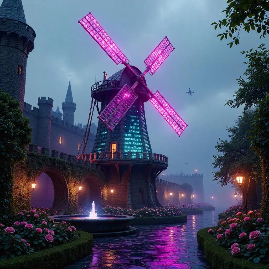 Neon Windmill in the Castle Garden