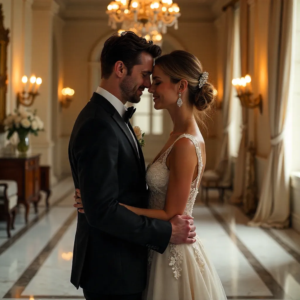 Soft Indoor Lighting: Bride and Groom in Reflections