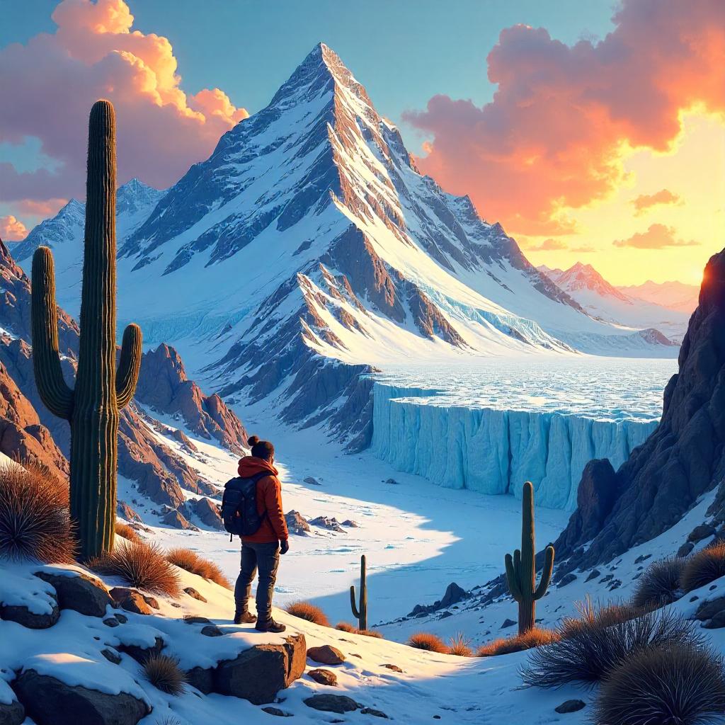Glacier Dreams Among Desert Cacti — Anime Style