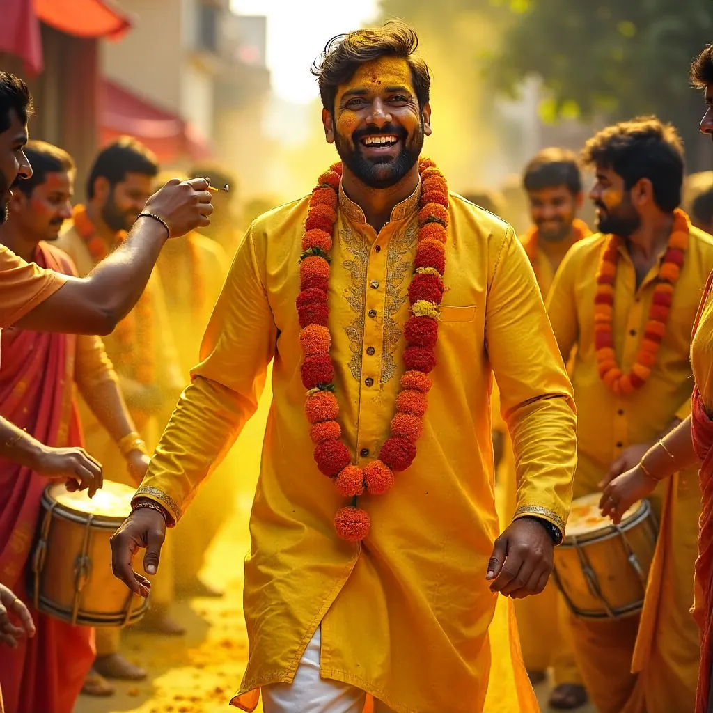 Joyful Haldi Ceremony: Man in Traditional Attire