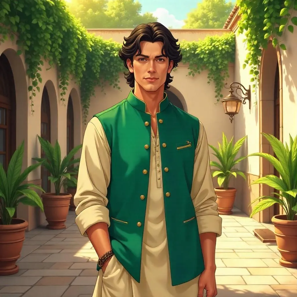 Handsome Indian Man in a Courtyard - Anime Style