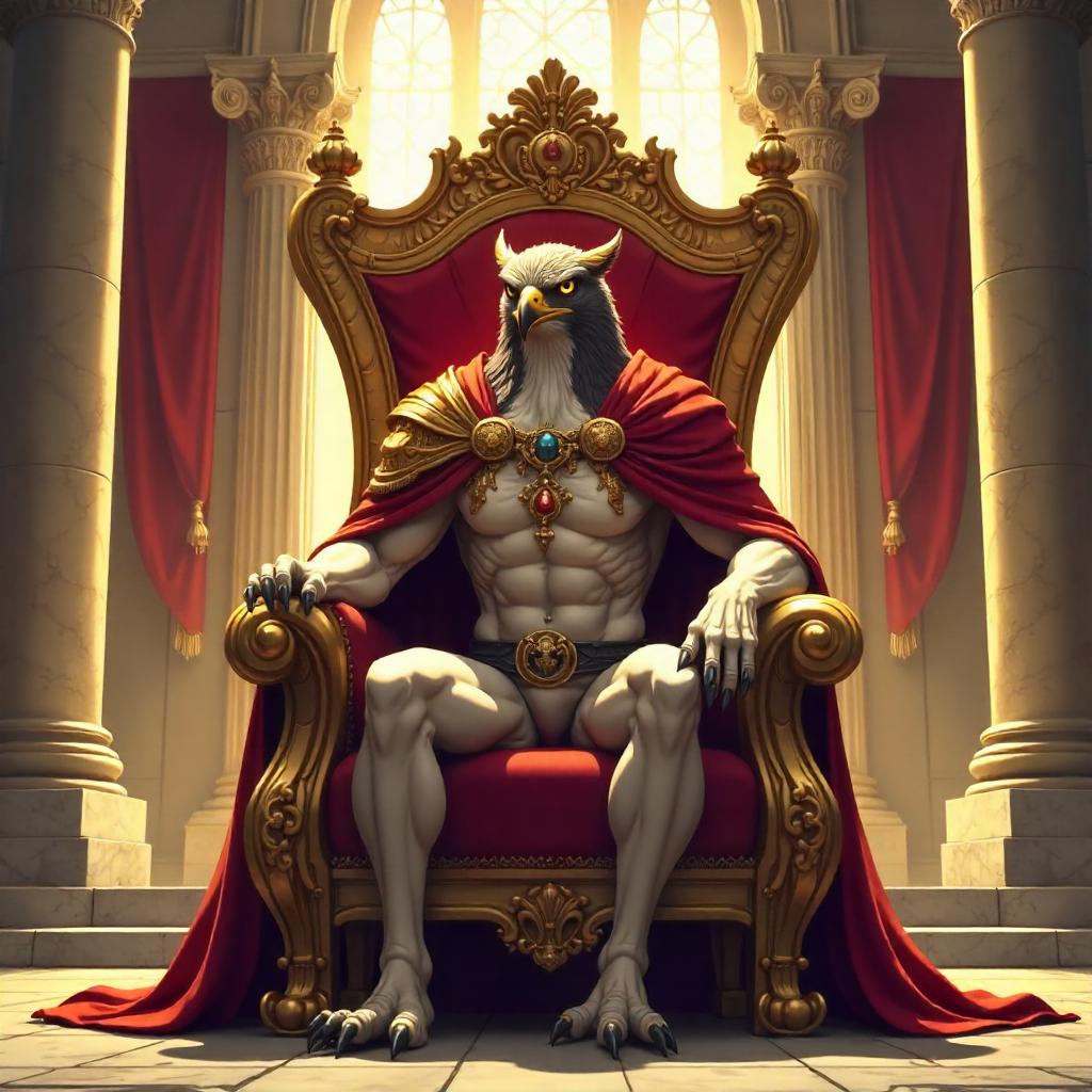 Regal Anime Hawk Reigning in the Throne Room