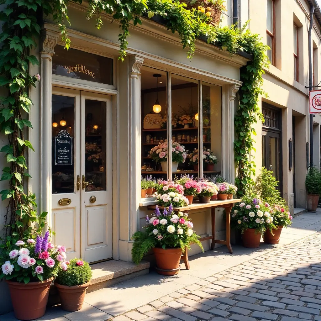 Charming Flower Shop Exterior with Blooming Display