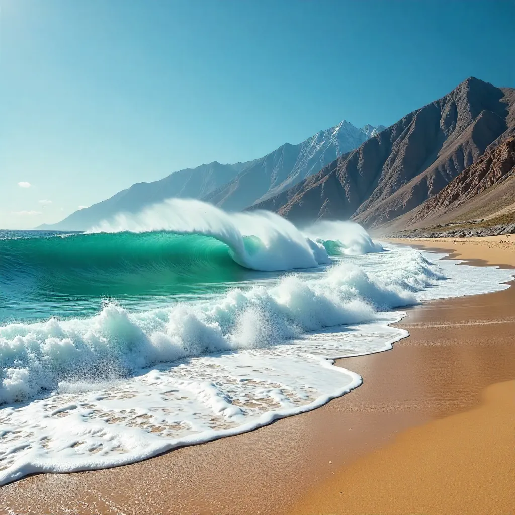 Crashing Wave Over Iquique Mountains and Sky