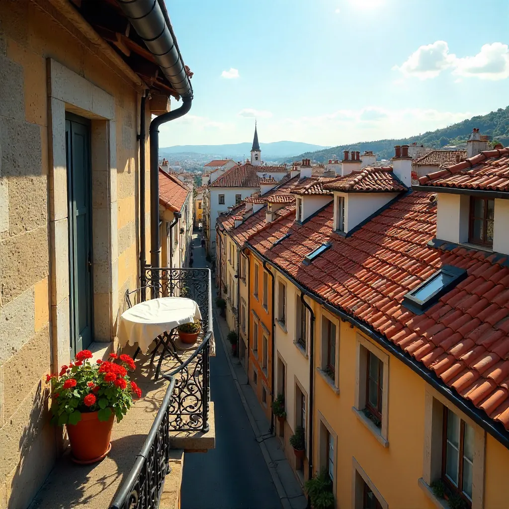 Golden Rooftops over a Sunny European Balcony