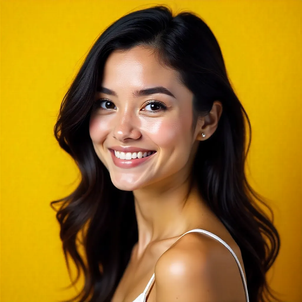 Smiling Woman Portrait on Yellow Backdrop