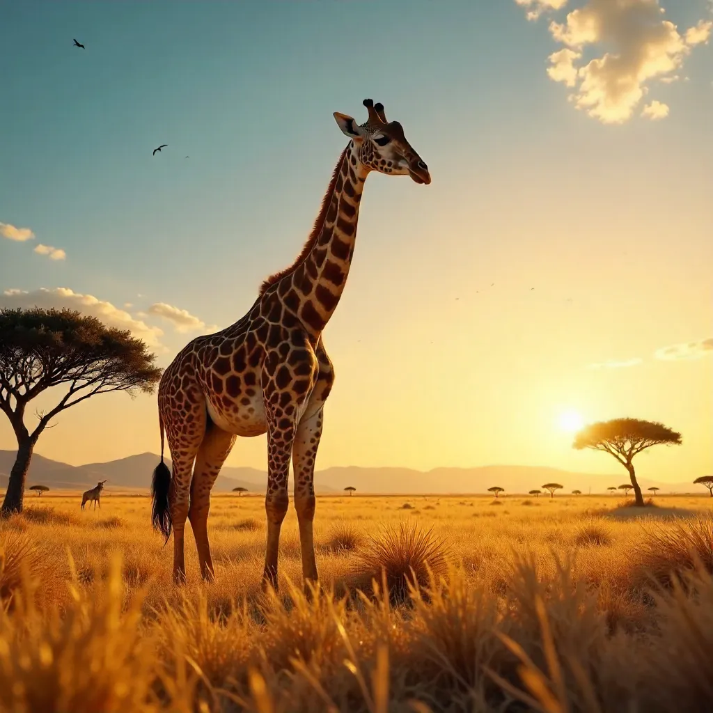 Giraffe in the Golden South African Savannah