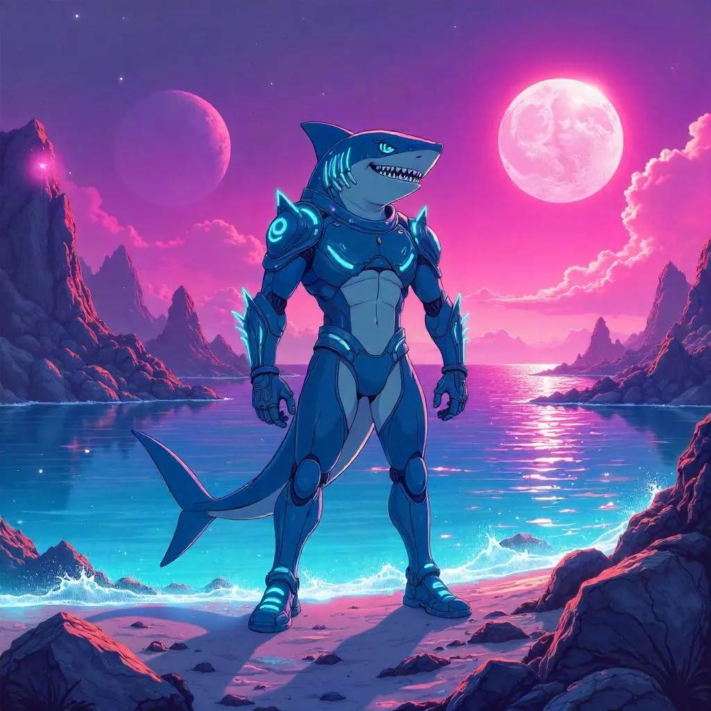 Shark Warrior on an Alien Planet - Anime Style