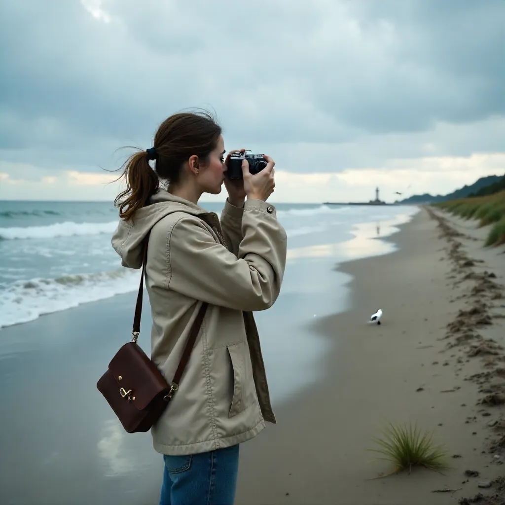 Cloudy Beach Photographer Capturing Moody Seascape