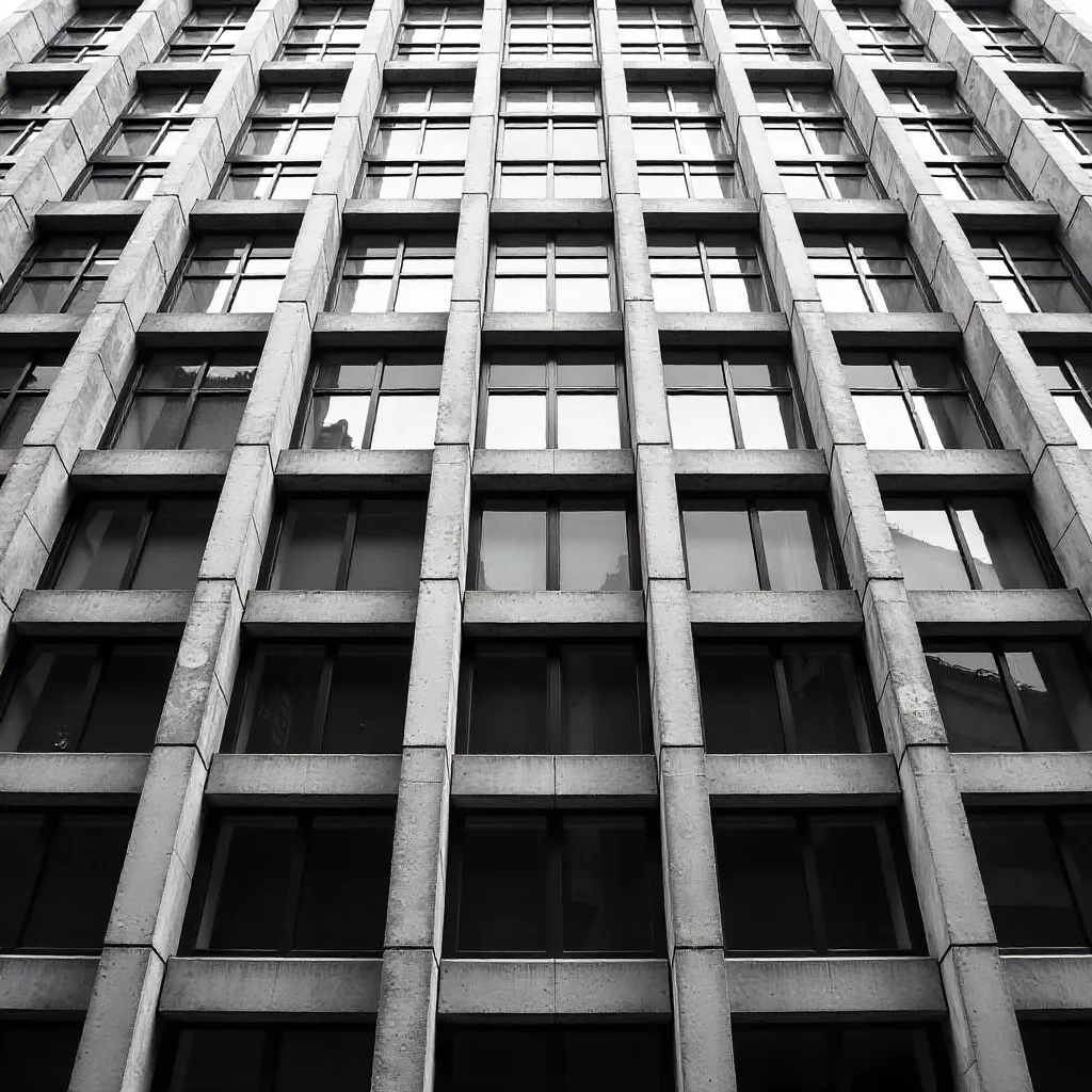 Monochrome Skyscraper Facade: Uniform Window Grid