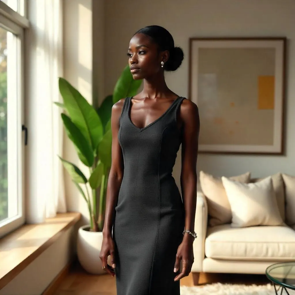 Elegant Black Woman in a Modern Apartment