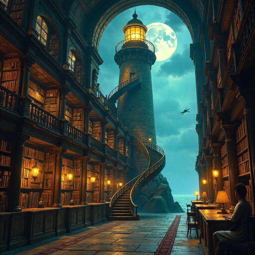 Beacon of Knowledge in a Magical Library