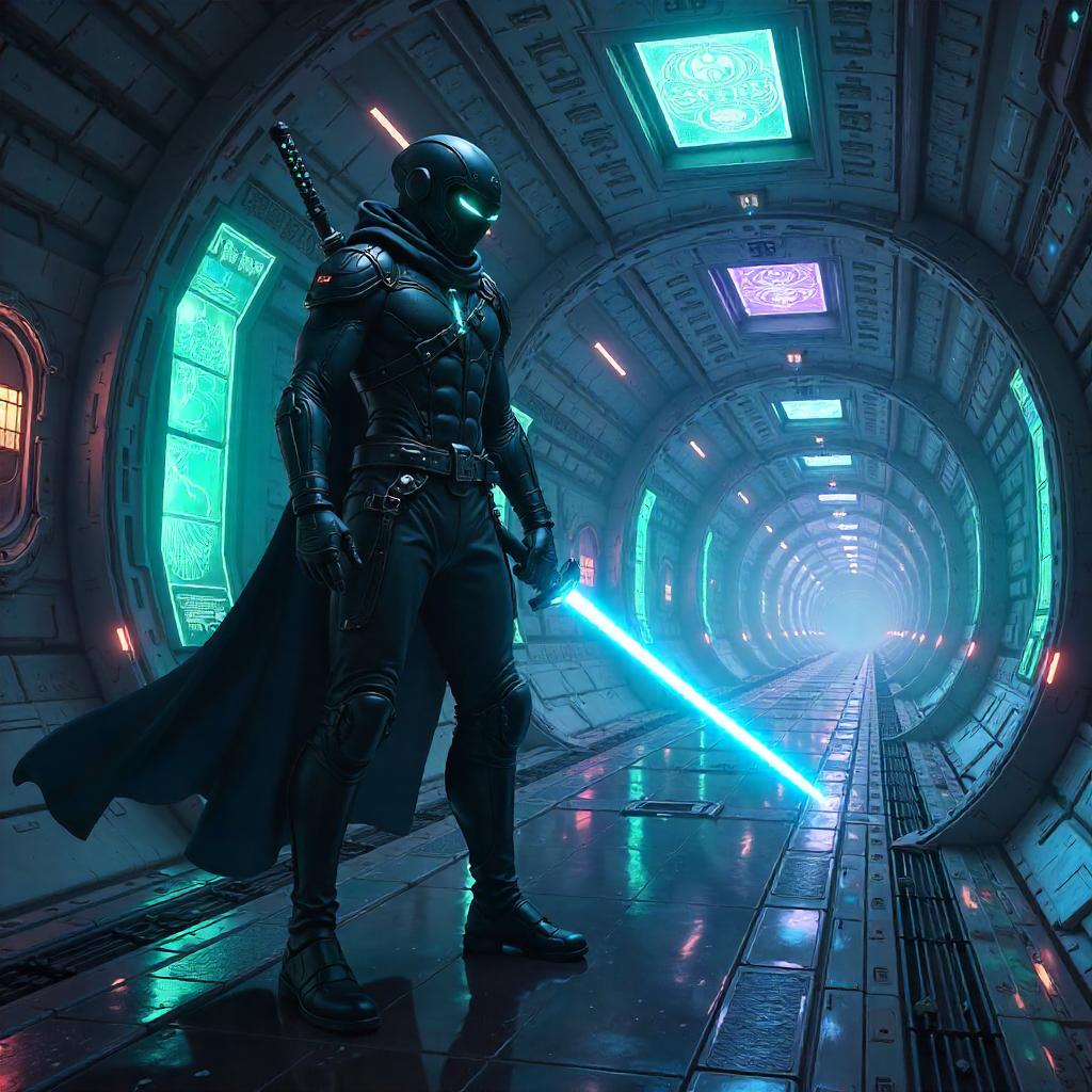 Neon Ninja on an Alien Ship Bridge